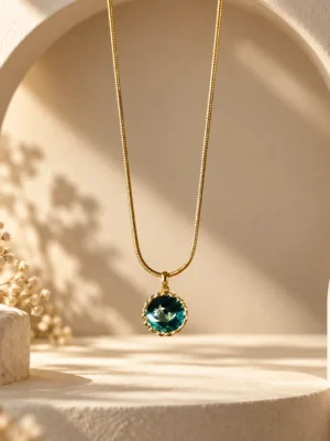 24sept_1 Teal Round Pendant Necklace