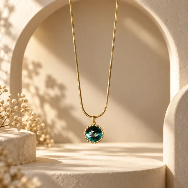 Teal Round Pendant Necklace