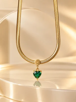 Emerald Heart Snake Chain Necklace