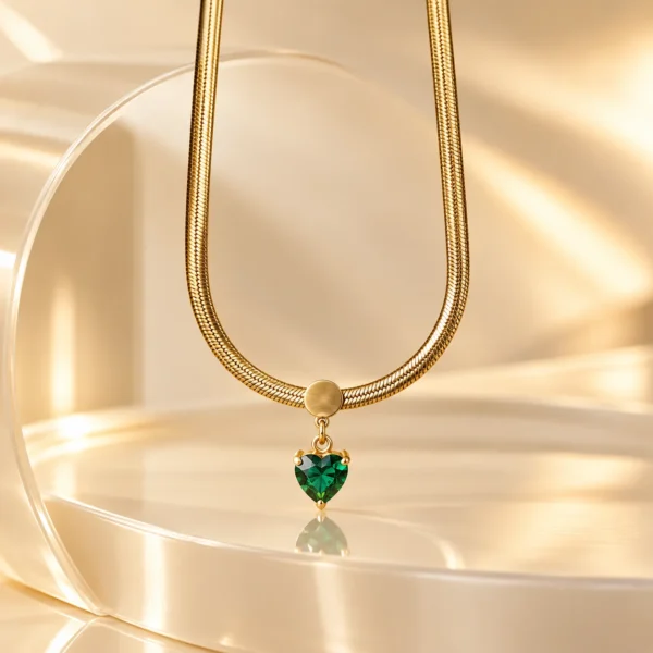 Emerald Heart Snake Chain Necklace