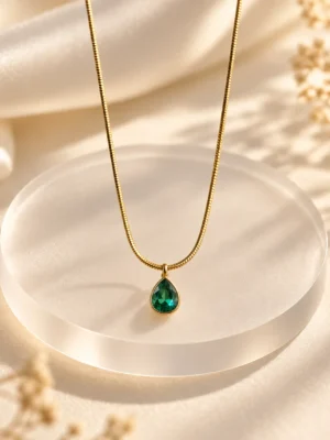 24sept_6 Emerald Teardrop Pendant Necklace