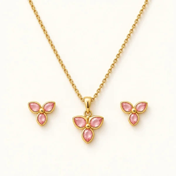 NJ-NCK-FLORAL-01 Three-Petal Floral Pendant Set