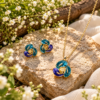 NIR-ORIGINAL-0023 Teal Enamel Swirl Pendant Set