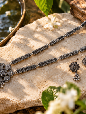 Silver Round Filigree Pendant Set