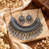 NIR-ORIGINAL-0032 Silver Crescent Shield Collar Set